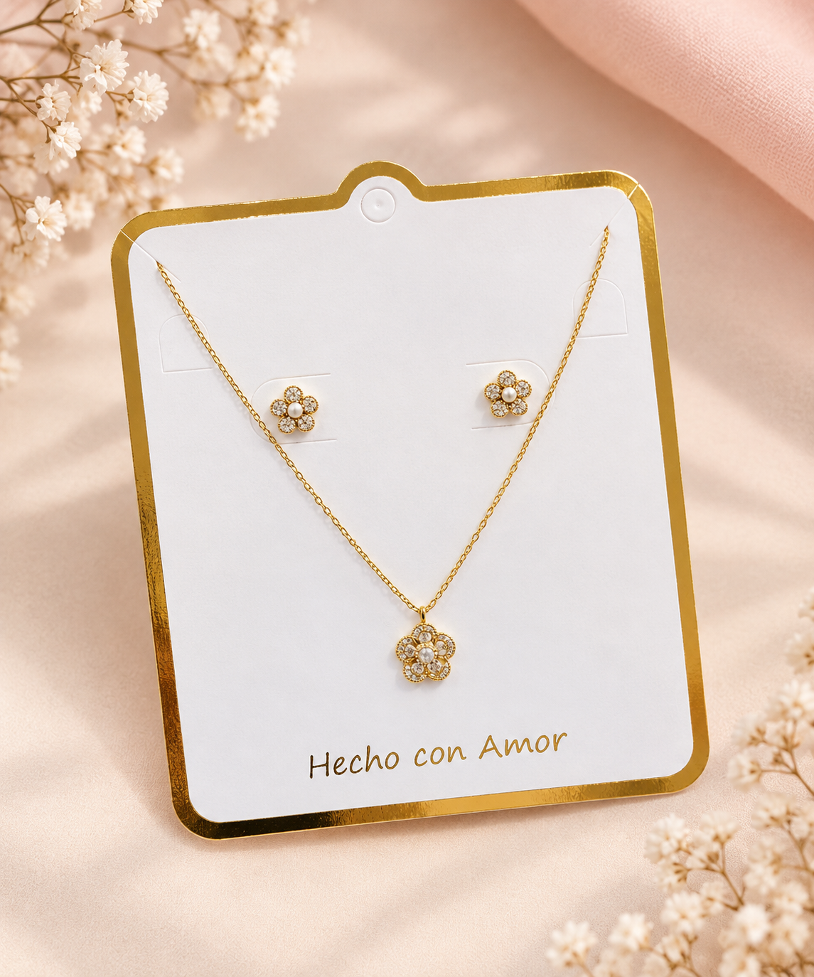 Dúo Set Flor Perla Rodio