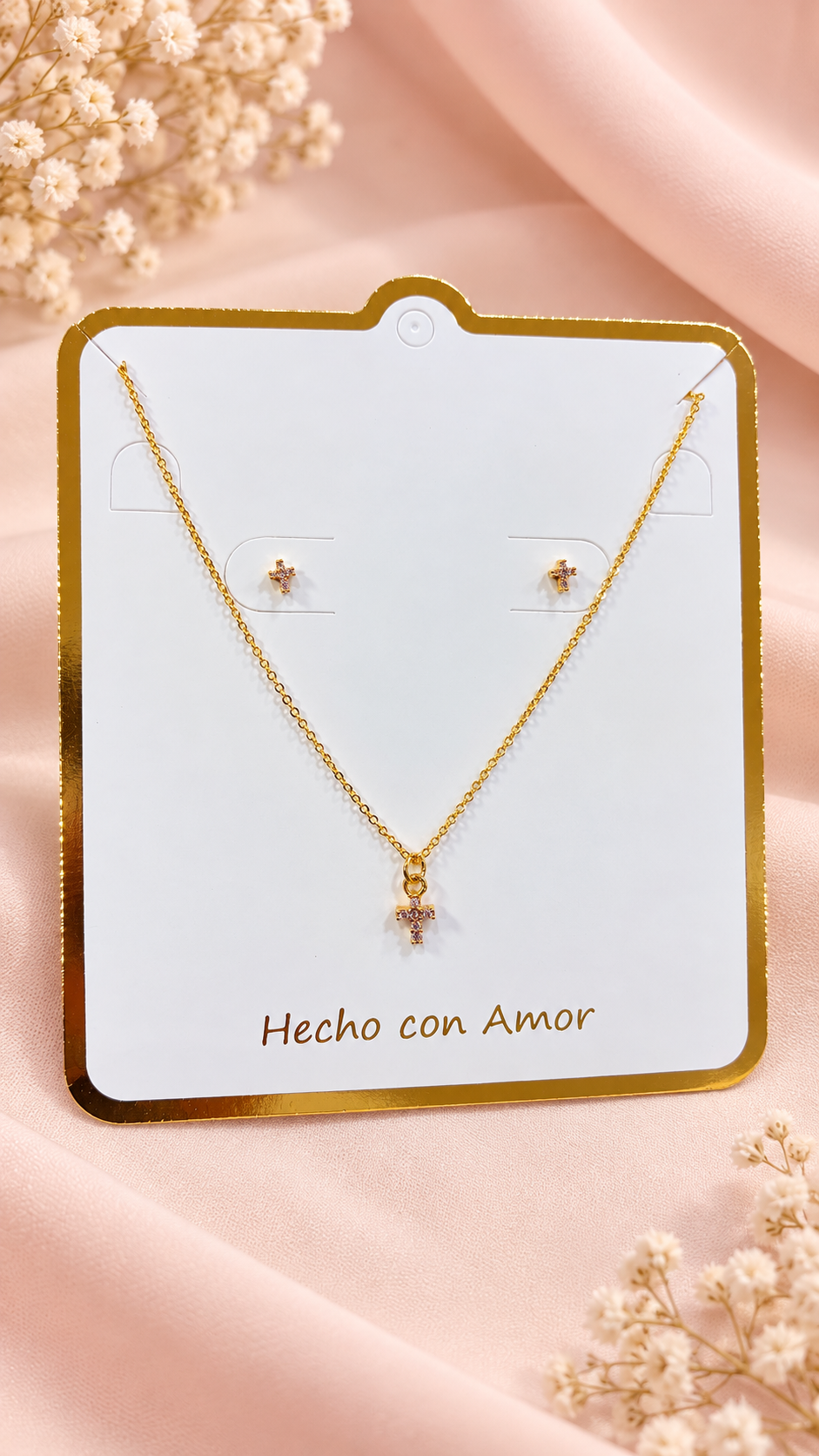 Dúo Set Cruz Mini Rosa Rodio